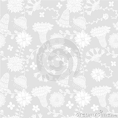 Seamless floral hand drawn grey Vector Illustration